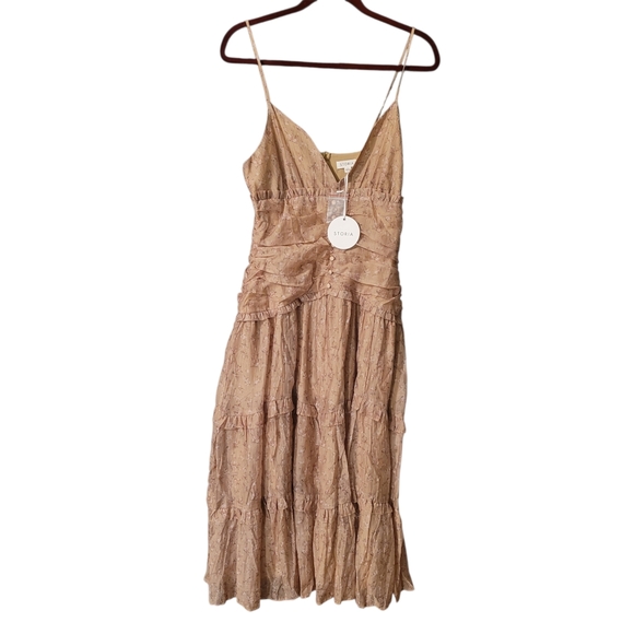 NWT Storia ruched & tiered romantic midi dress - L.       M9 - Picture 2 of 10